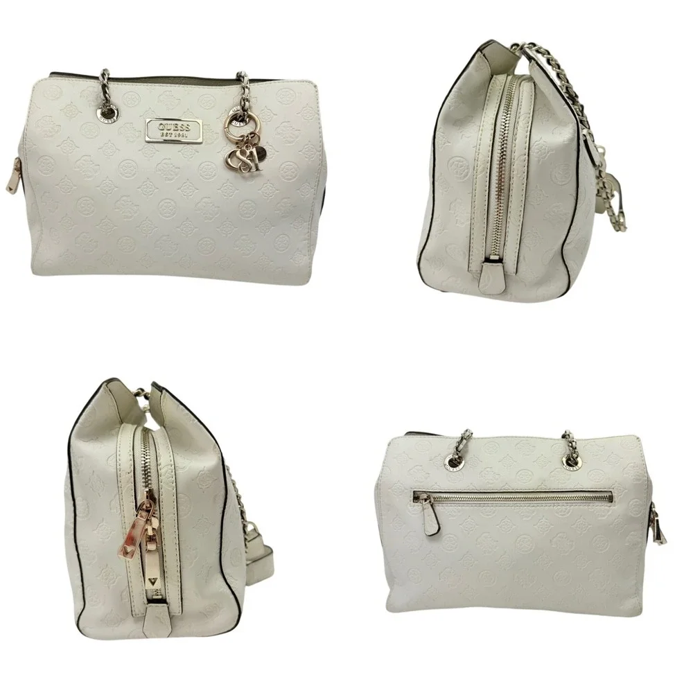 GUESS Logo Love Satchel White Faux Leather Y2K Style Girlfriend Shoulder‎ Bag